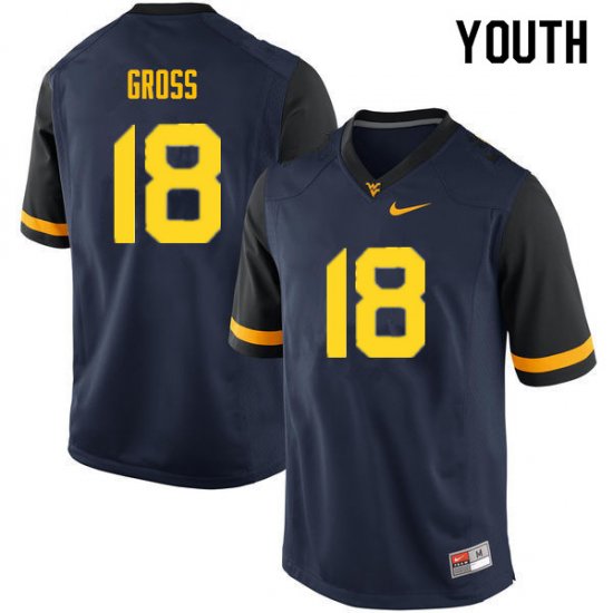 Youth West Virginia Mountaineers NCAA #18 Jaelen Gross Navy Authentic Nike Stitched College Football Jersey SU15M71LY